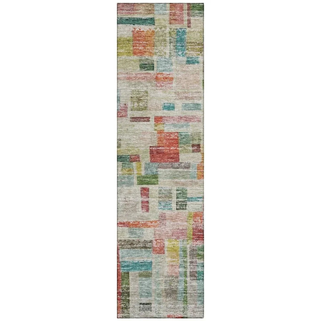LOOMLAN Rugs Mosaic Orange Washable Indoor-Outdoor Rug