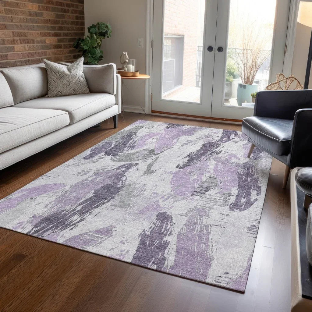 LOOMLAN Rugs Motyfa Purple Washable Indoor-Outdoor Rug