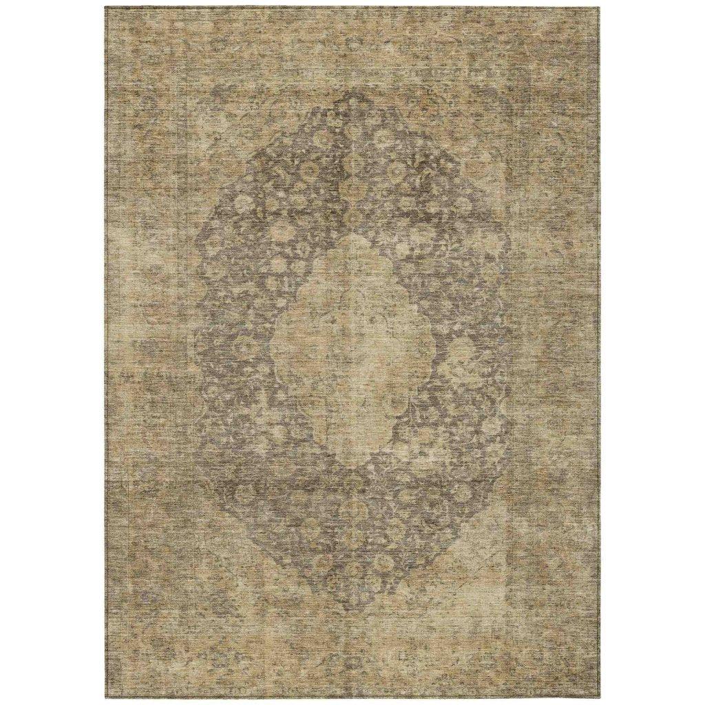 LOOMLAN Rugs Naraxa Brown Washable Indoor-Outdoor Rug
