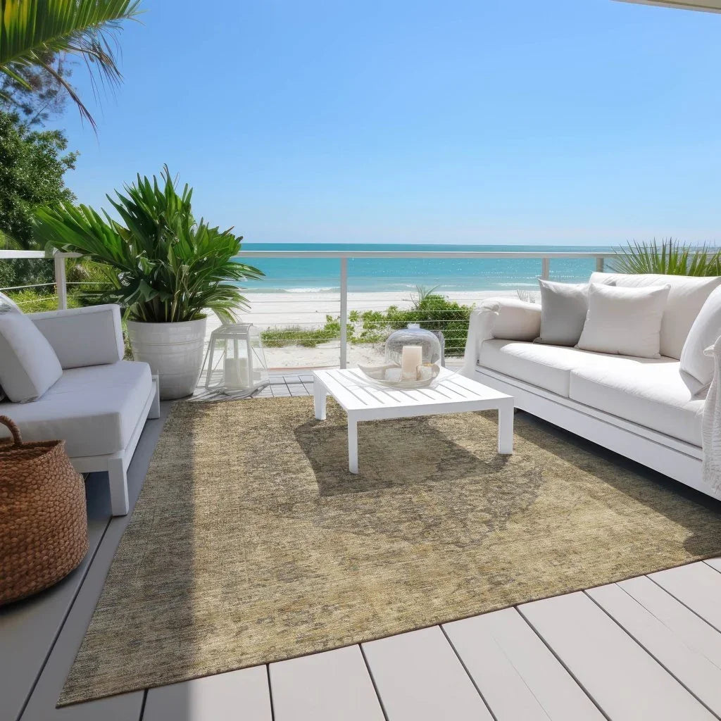 LOOMLAN Rugs Naraxa Brown Washable Indoor-Outdoor Rug