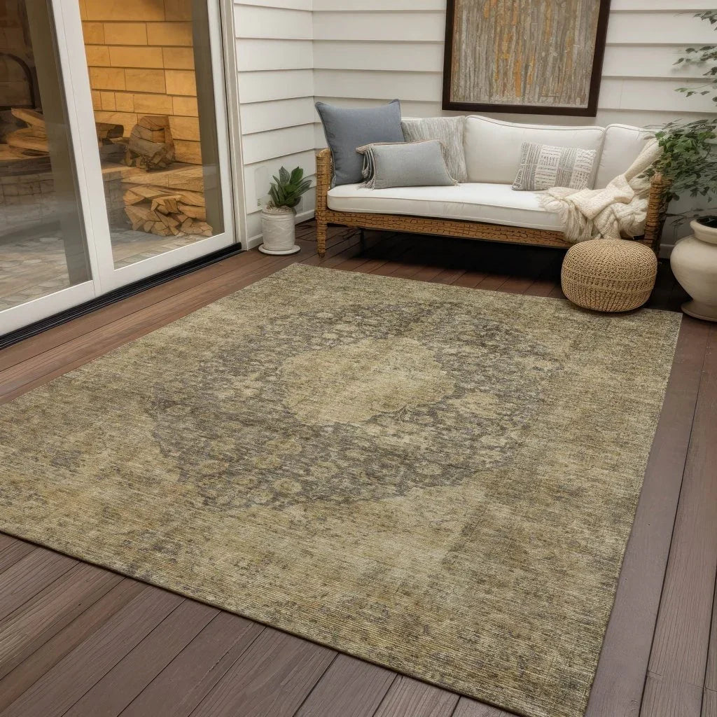 LOOMLAN Rugs Naraxa Brown Washable Indoor-Outdoor Rug