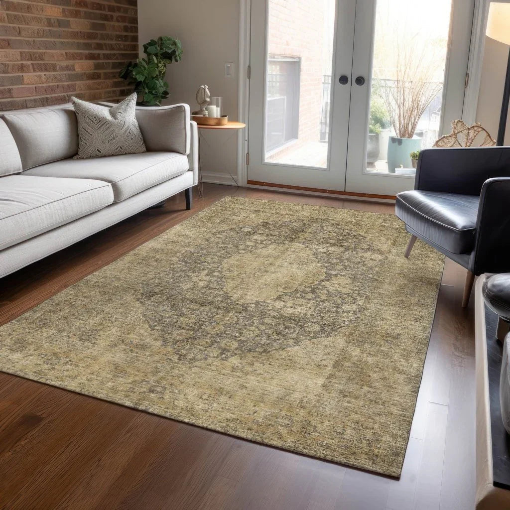 LOOMLAN Rugs Naraxa Brown Washable Indoor-Outdoor Rug