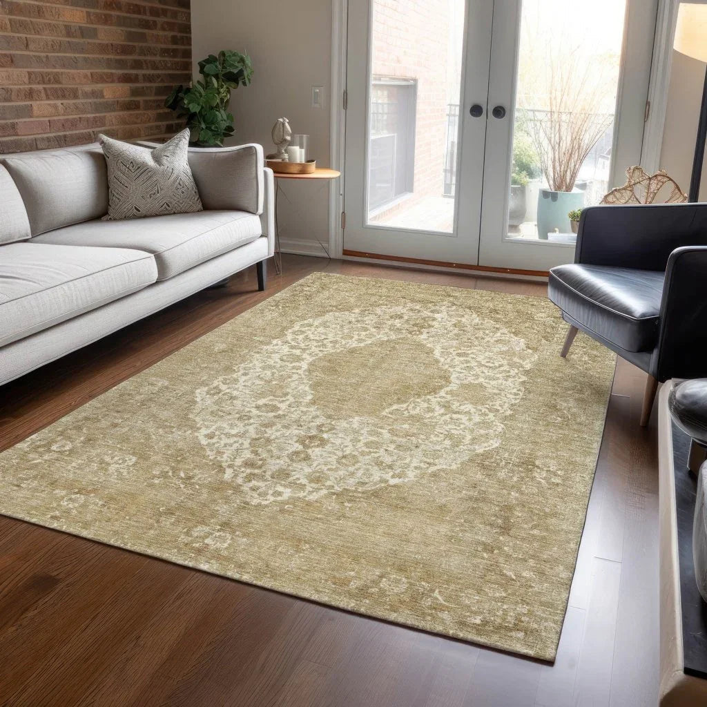 LOOMLAN Rugs Naraxa Ivory Washable Indoor-Outdoor Rug