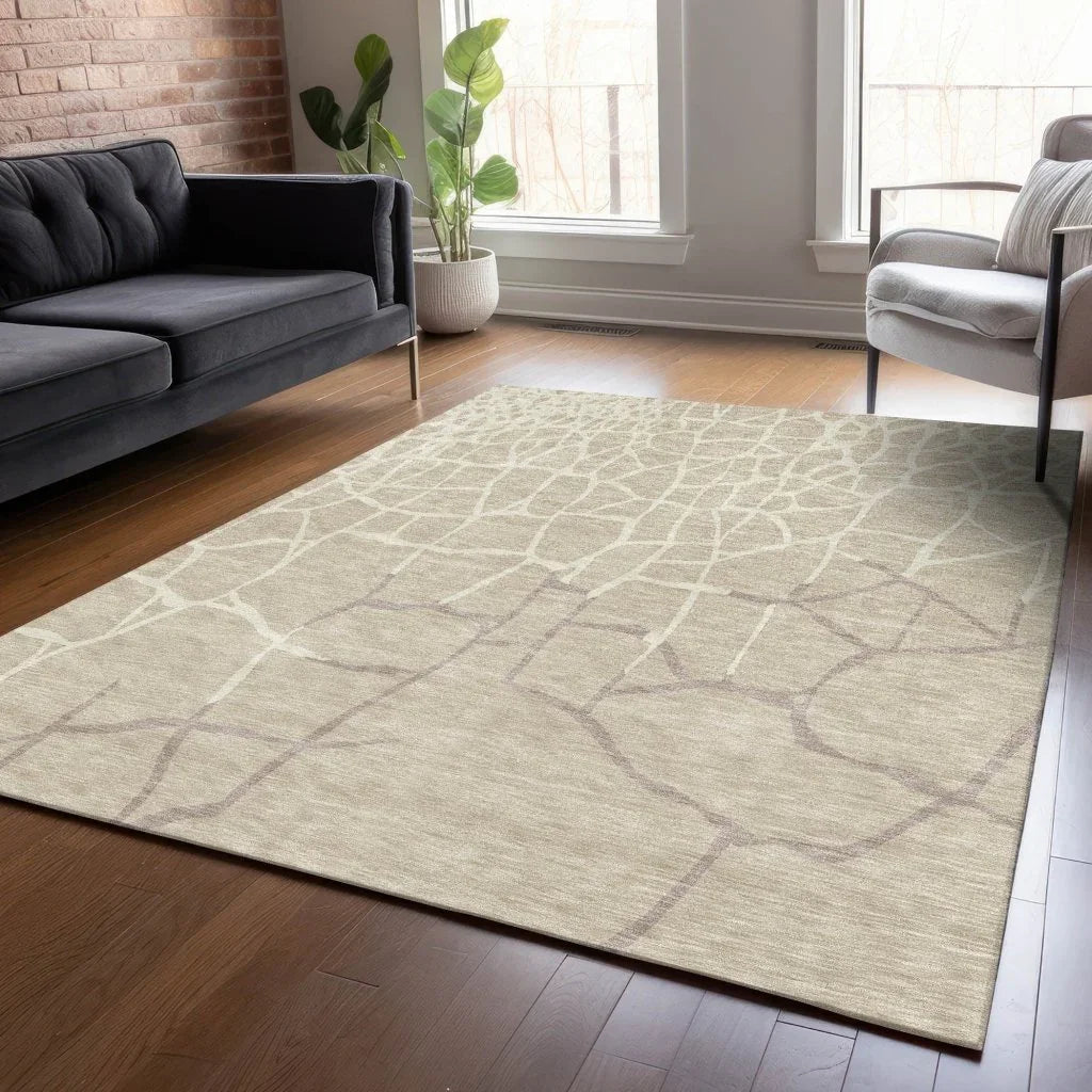 LOOMLAN Rugs Nazira Beige Washable Indoor-Outdoor Rug