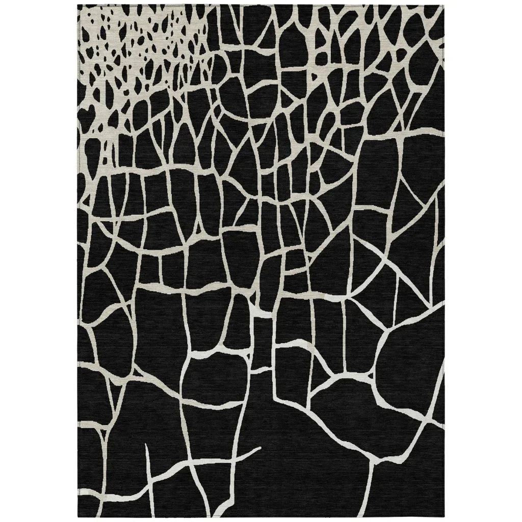 LOOMLAN Rugs Nazira Black Washable Indoor-Outdoor Rug