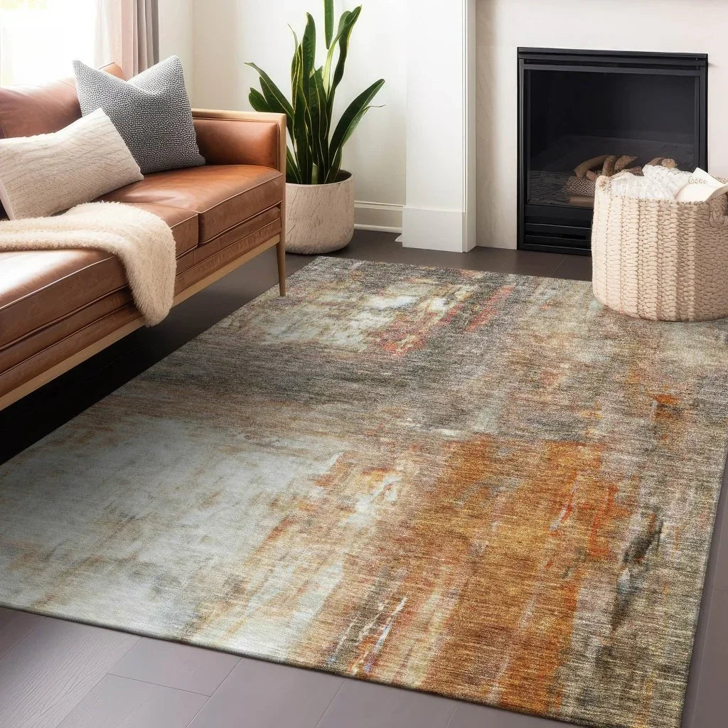 LOOMLAN Rugs Nocturne Orange Washable Indoor-Outdoor Rug