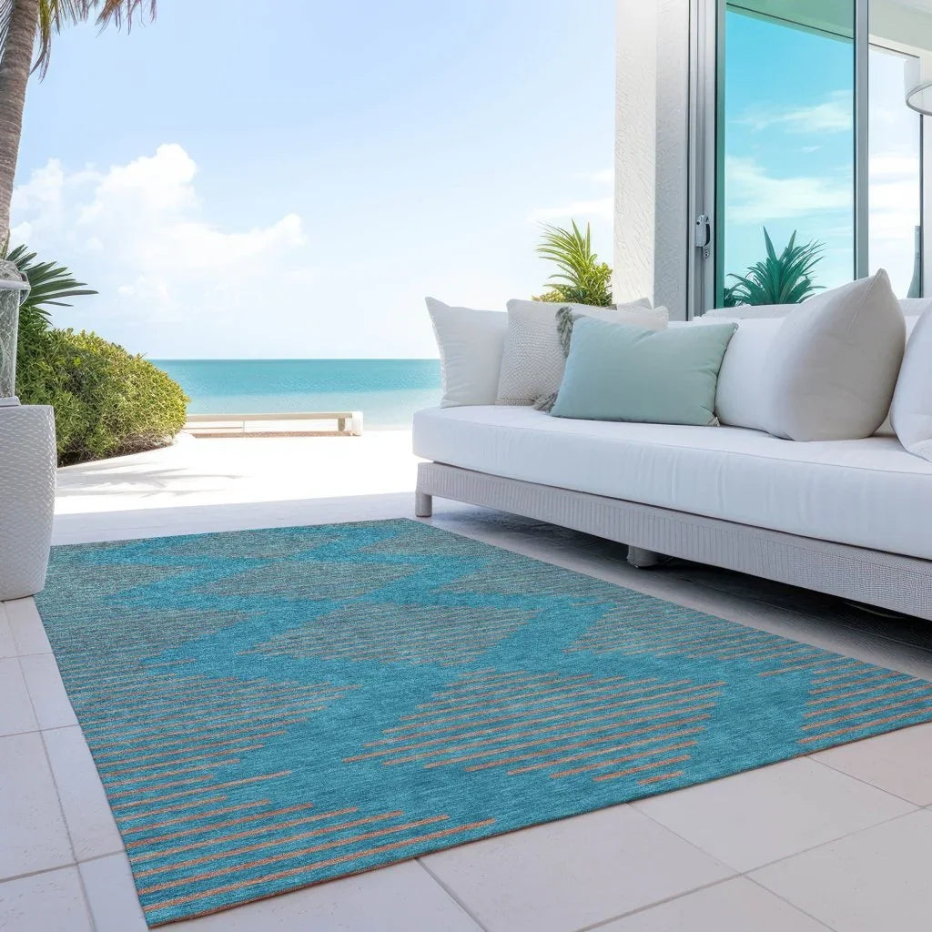 LOOMLAN Rugs Norelia Teal Washable Indoor-Outdoor Rug