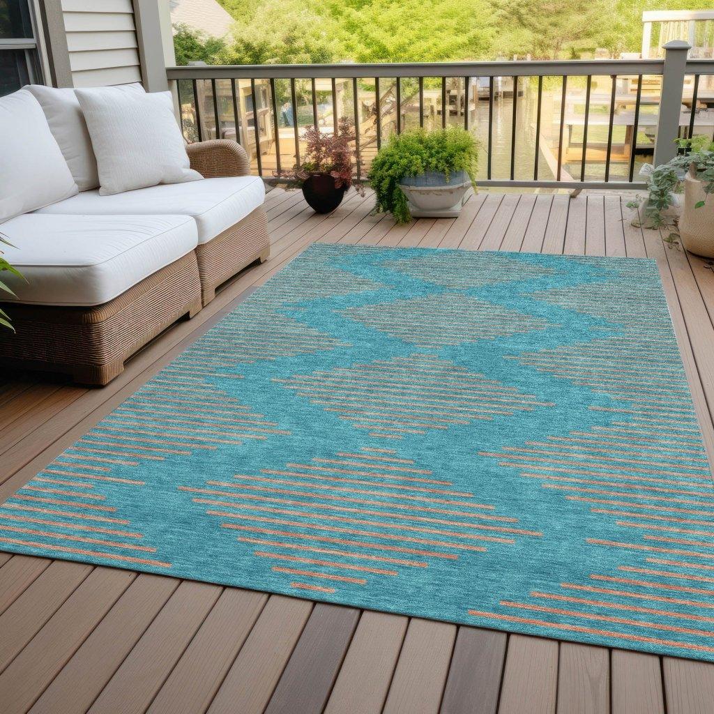 LOOMLAN Rugs Norelia Teal Washable Indoor-Outdoor Rug