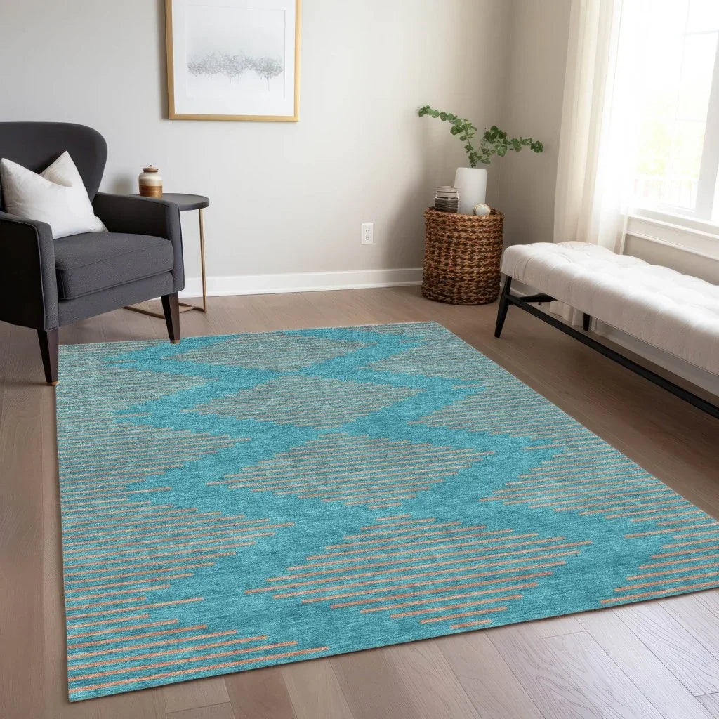 LOOMLAN Rugs Norelia Teal Washable Indoor-Outdoor Rug