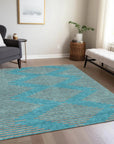 LOOMLAN Rugs Norelia Teal Washable Indoor-Outdoor Rug