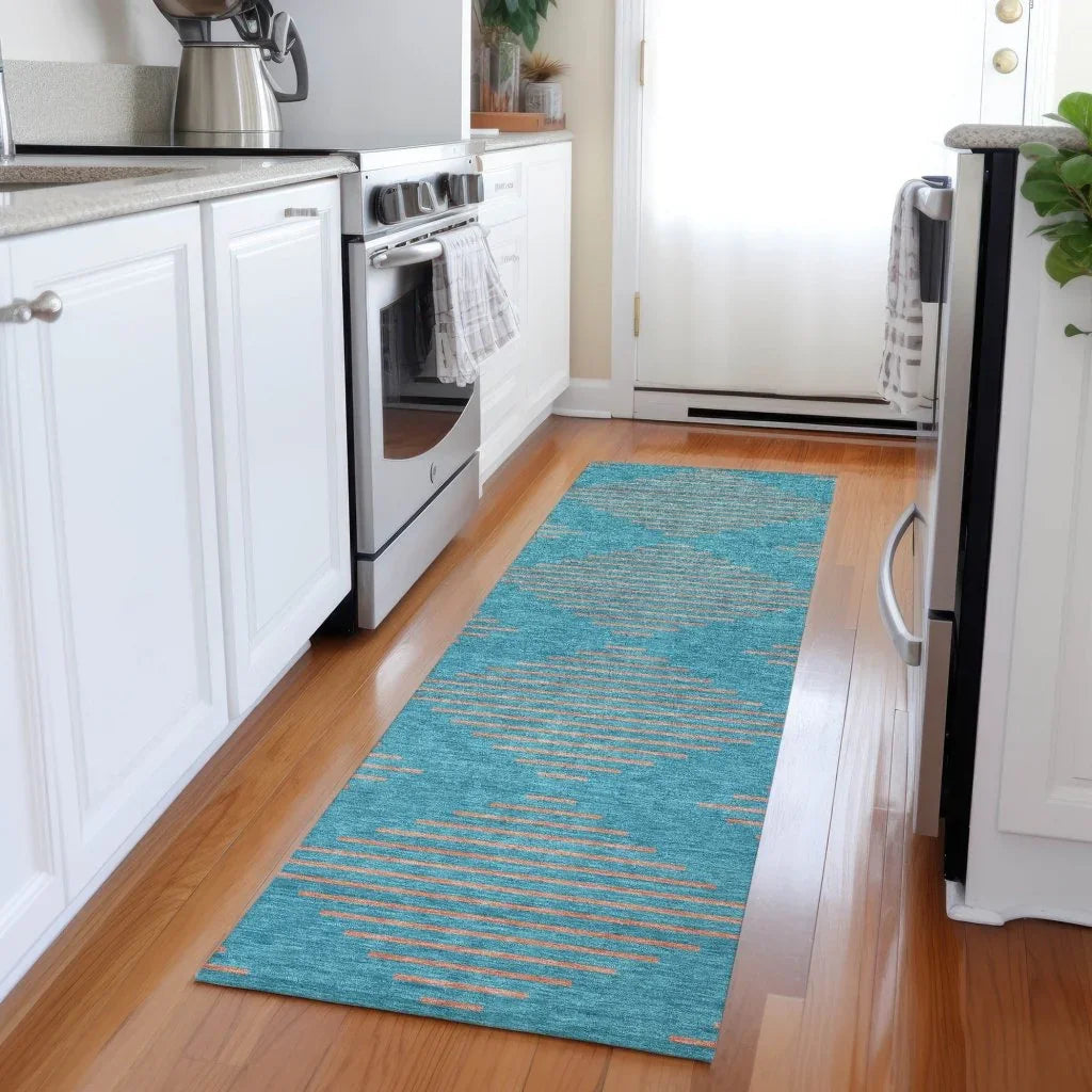 LOOMLAN Rugs Norelia Teal Washable Indoor-Outdoor Rug