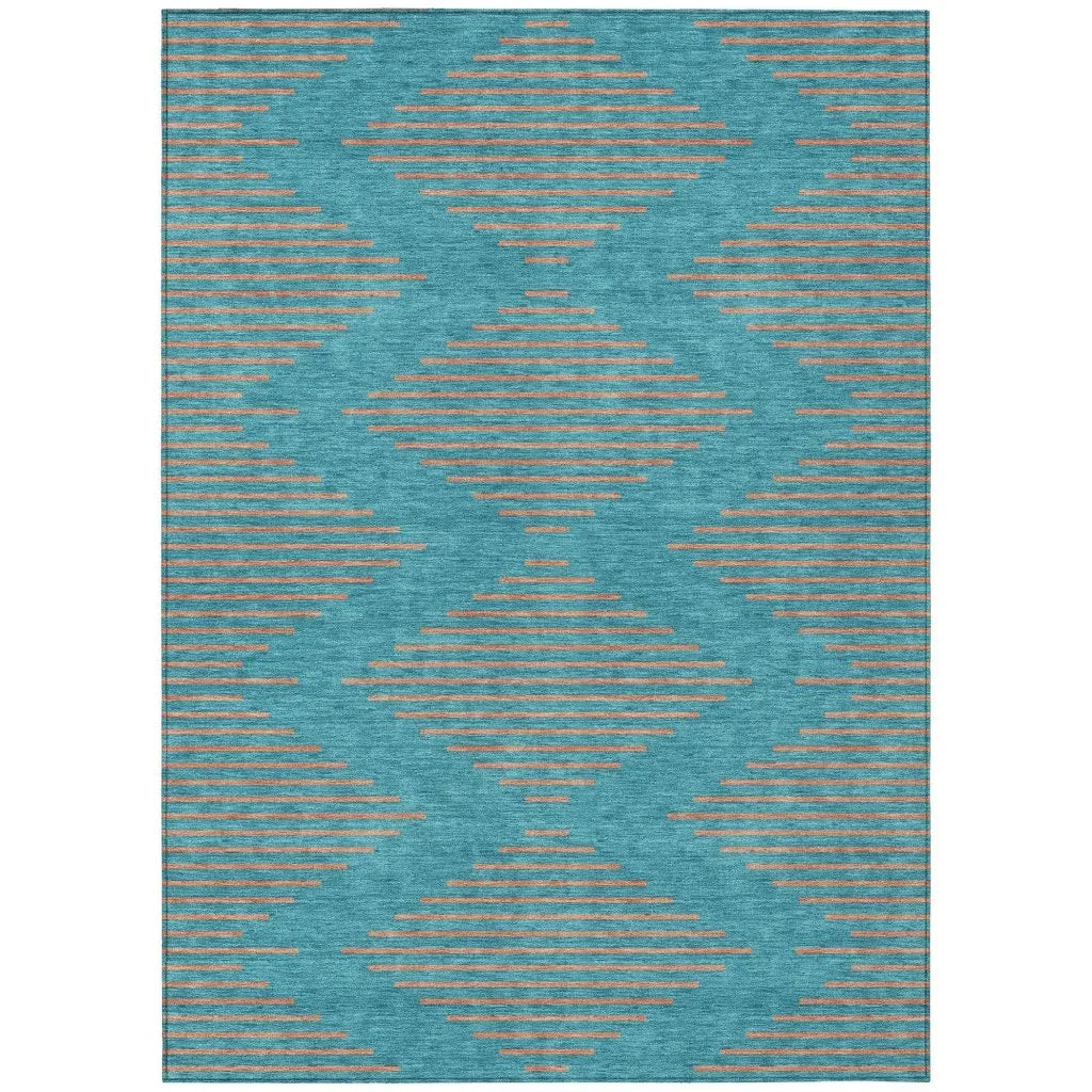 LOOMLAN Rugs Norelia Teal Washable Indoor-Outdoor Rug