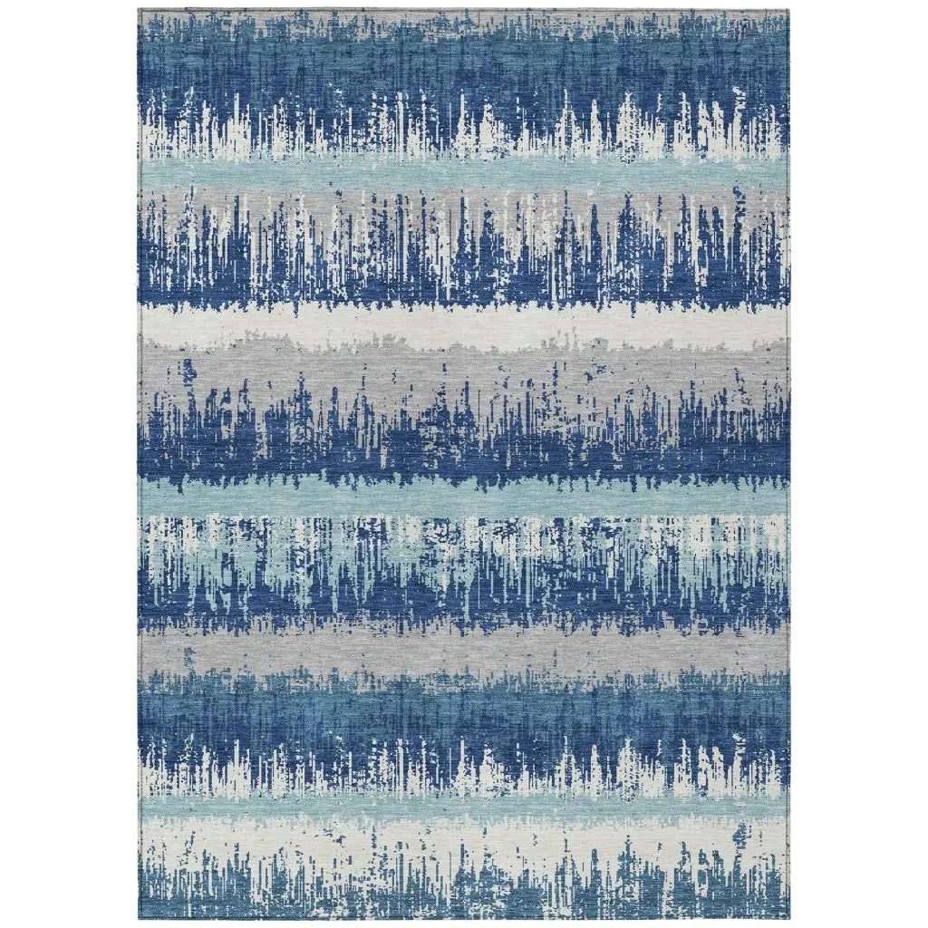 LOOMLAN Rugs Nyelle Blue Washable Indoor-Outdoor Rug