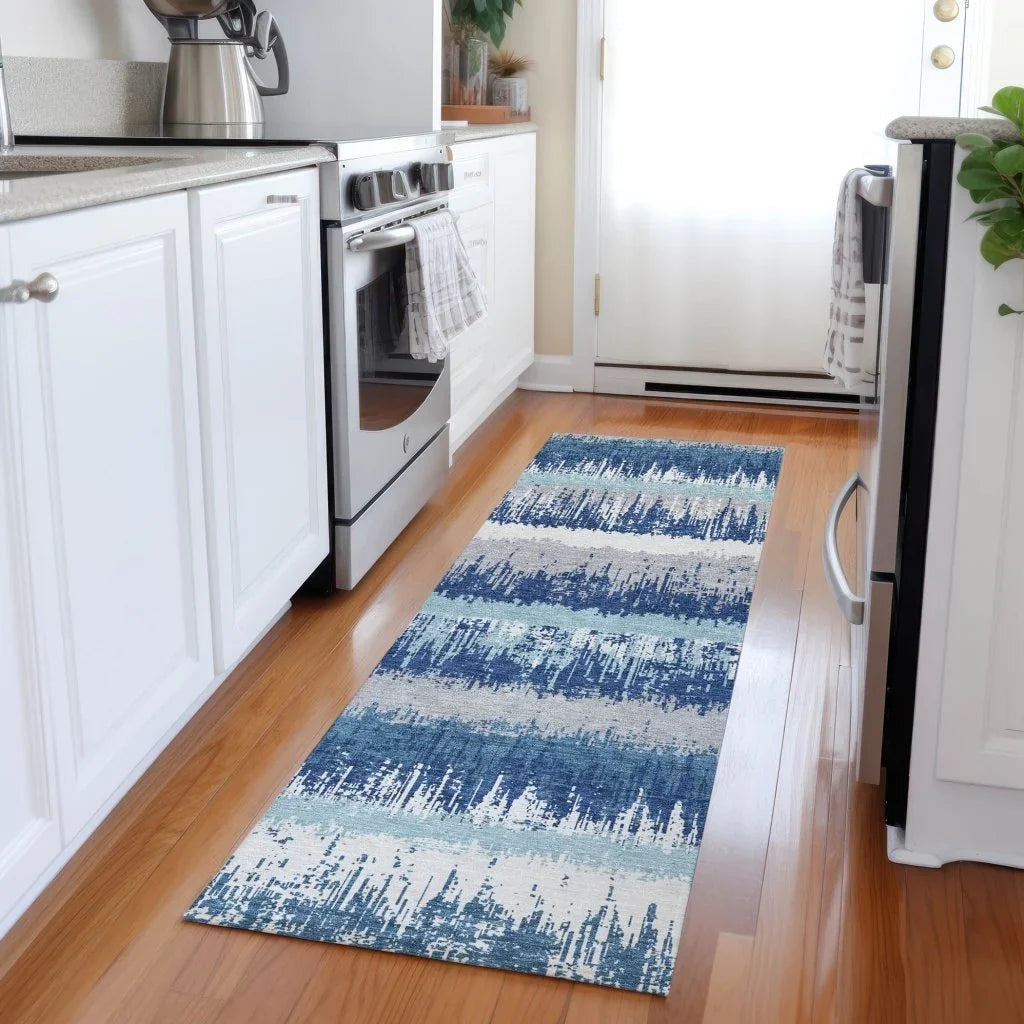 LOOMLAN Rugs Nyelle Blue Washable Indoor-Outdoor Rug