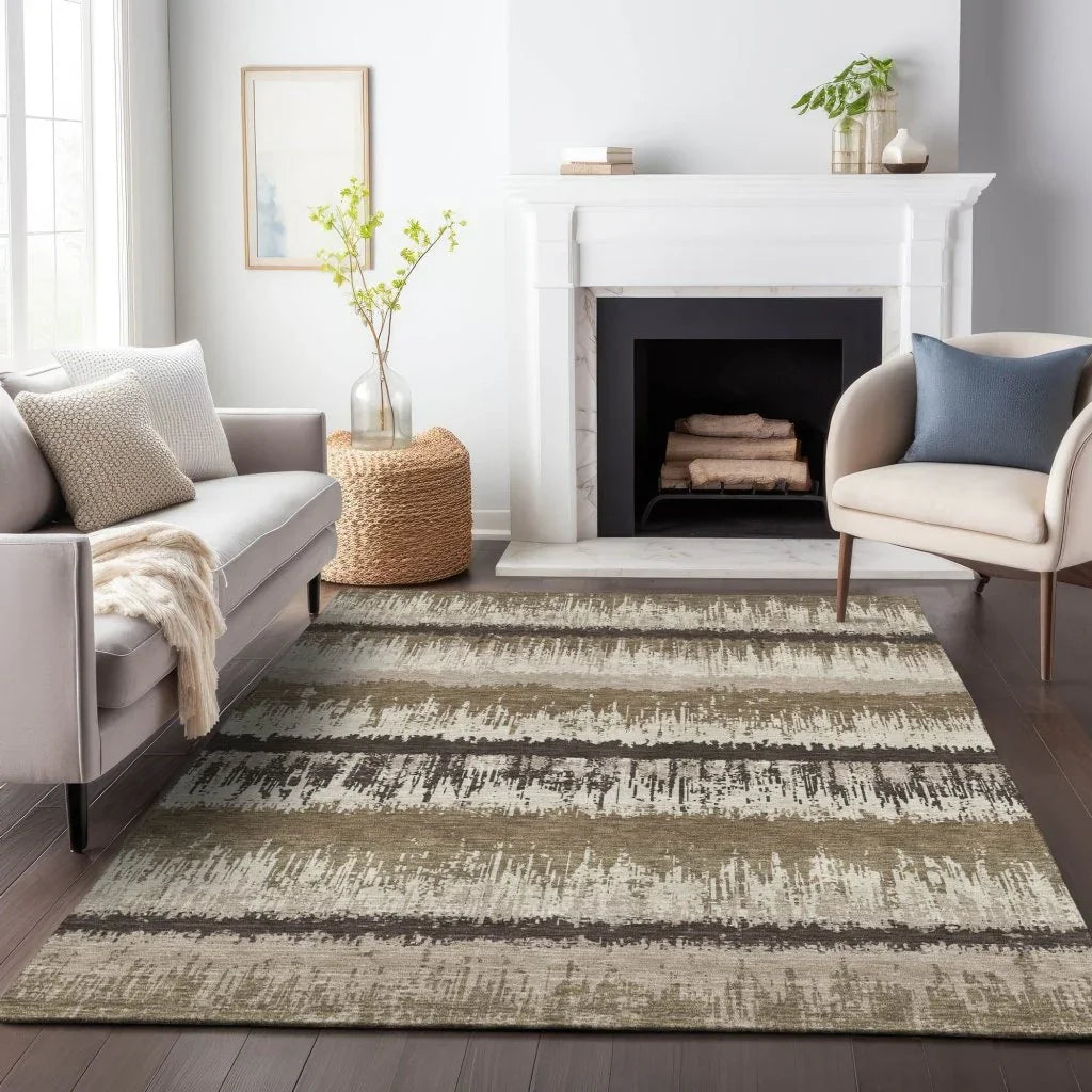 LOOMLAN Rugs Nyelle Brown Washable Indoor-Outdoor Rug