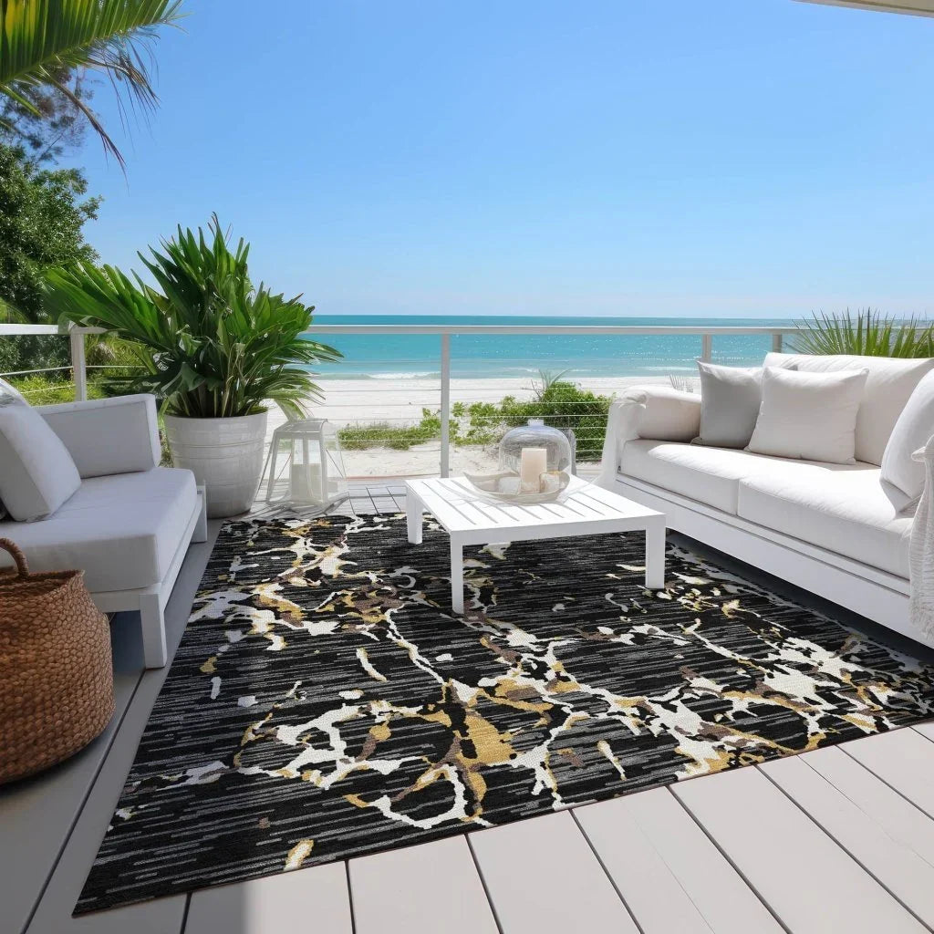 LOOMLAN Rugs Oceana Black Washable Indoor-Outdoor Rug