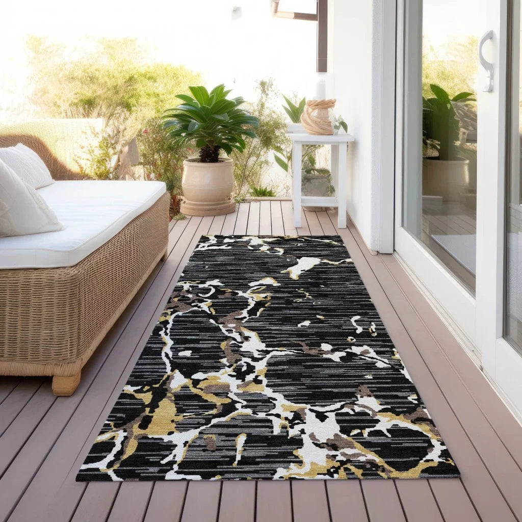 LOOMLAN Rugs Oceana Black Washable Indoor-Outdoor Rug