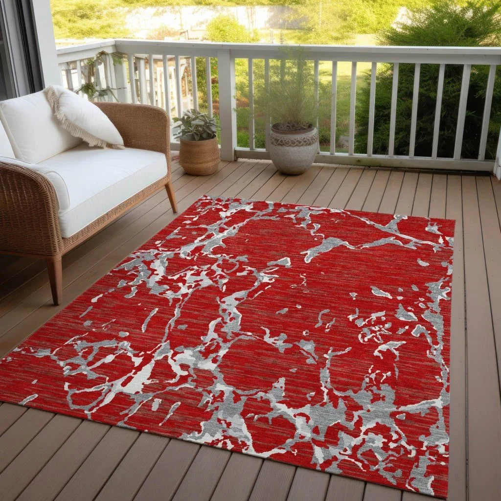 LOOMLAN Rugs Oceana Red Washable Indoor-Outdoor Rug