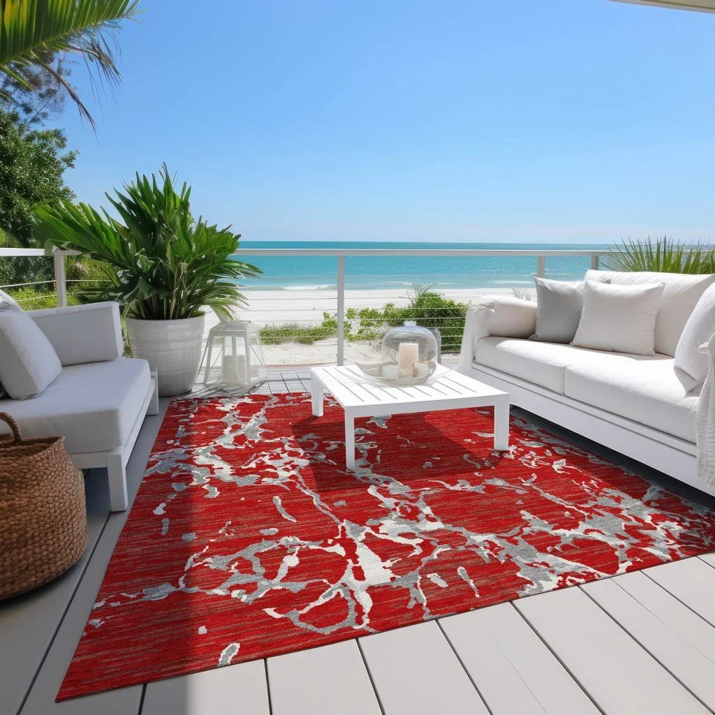 LOOMLAN Rugs Oceana Red Washable Indoor-Outdoor Rug