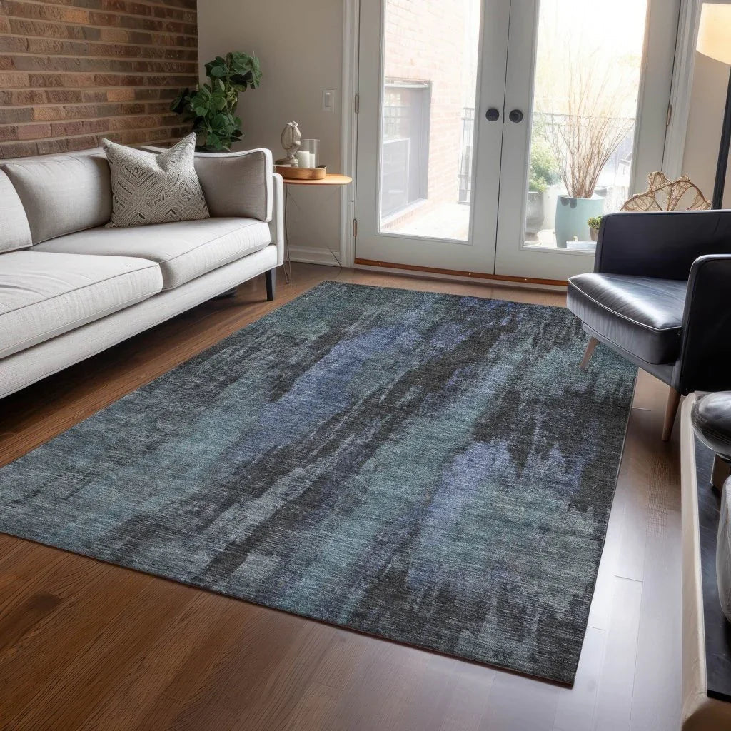 LOOMLAN Rugs Onyxelle Blue Washable Indoor-Outdoor Rug
