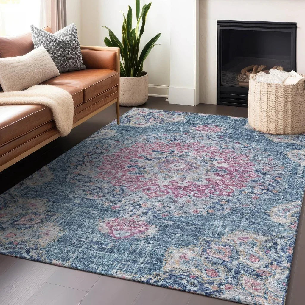 LOOMLAN Rugs Ornella Blue Washable Indoor-Outdoor Rug