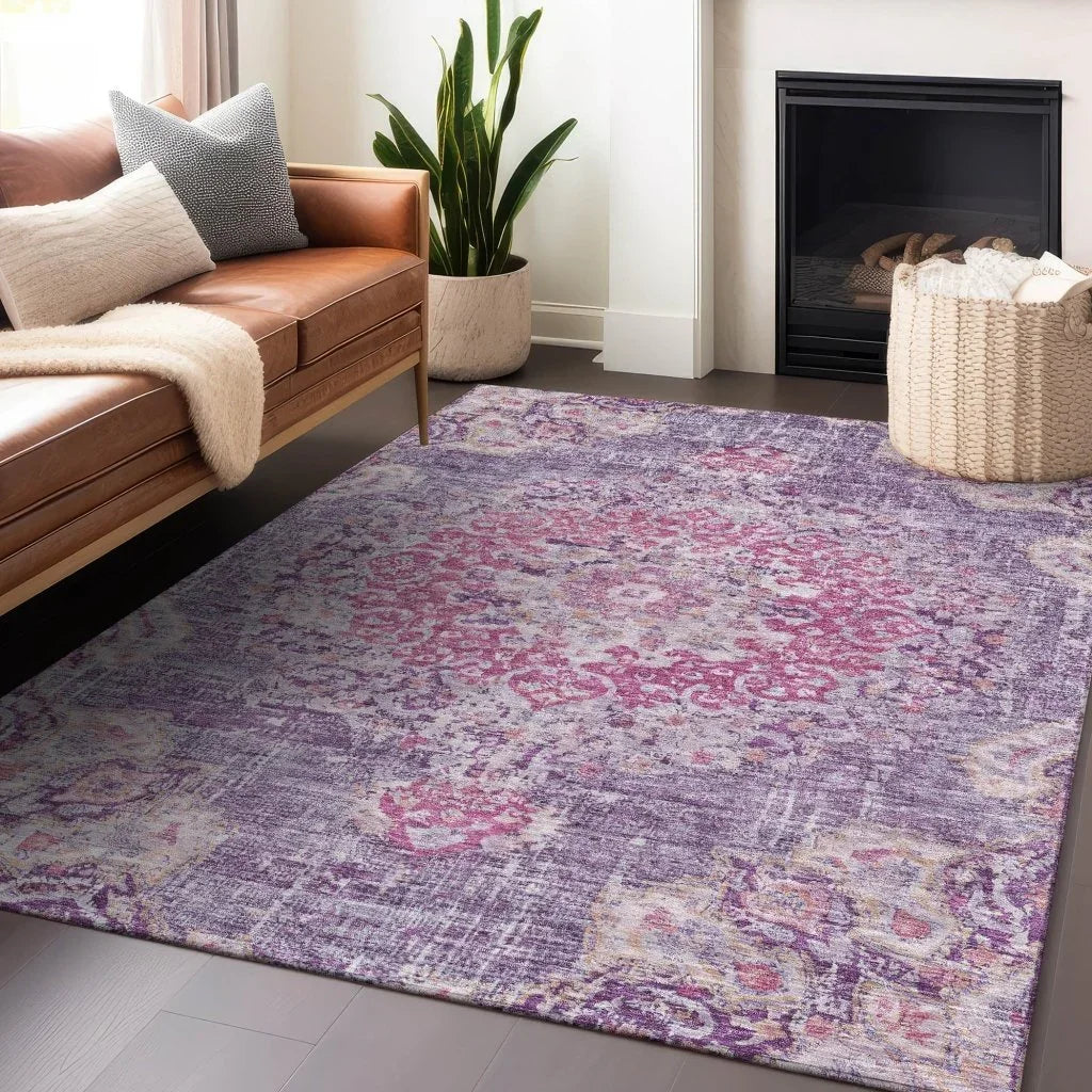 LOOMLAN Rugs Ornella Purple Washable Indoor-Outdoor Rug