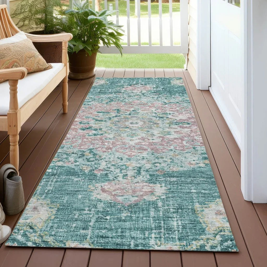 LOOMLAN Rugs Ornella Teal Washable Indoor-Outdoor Rug