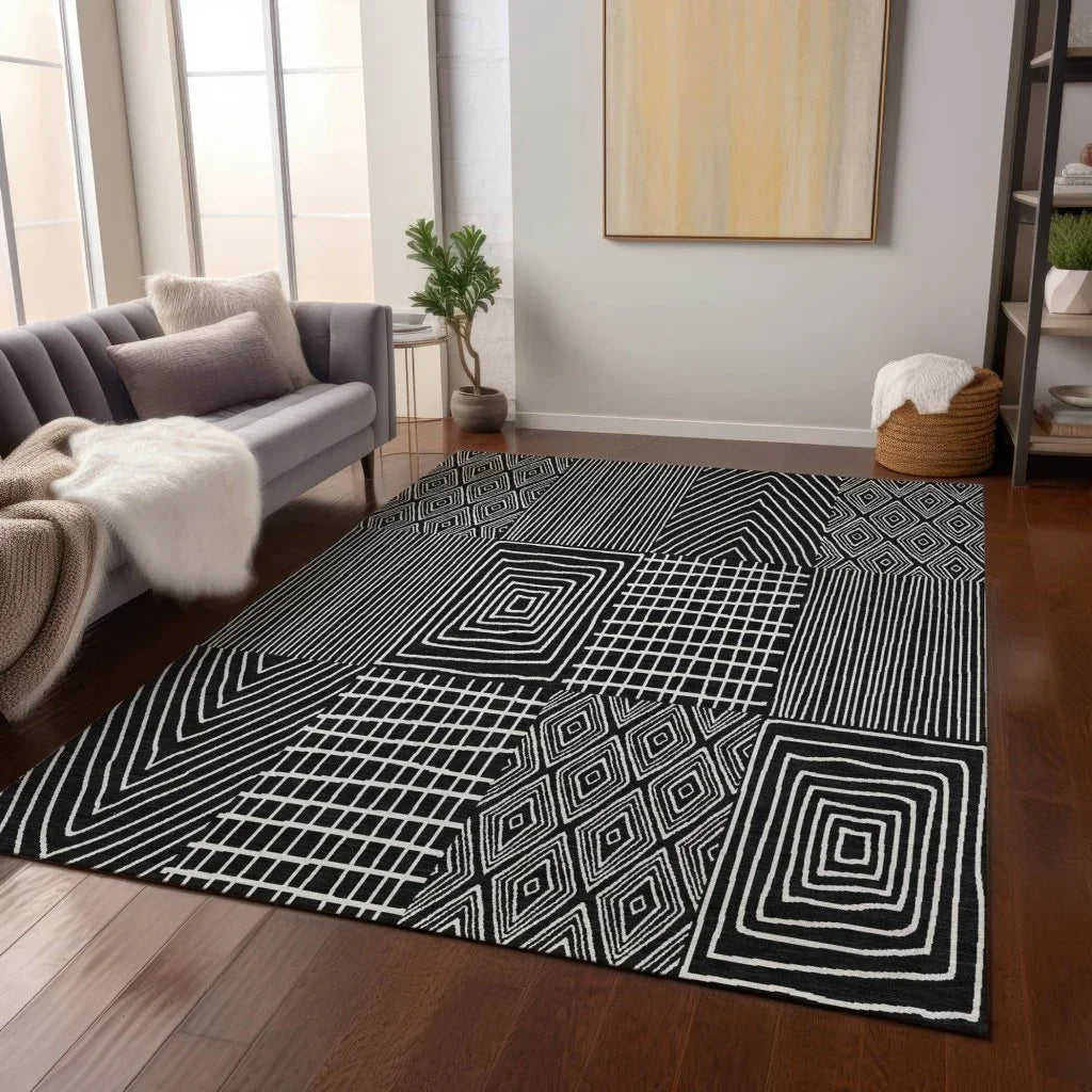 LOOMLAN Rugs Owen Black Washable Indoor-Outdoor Rug