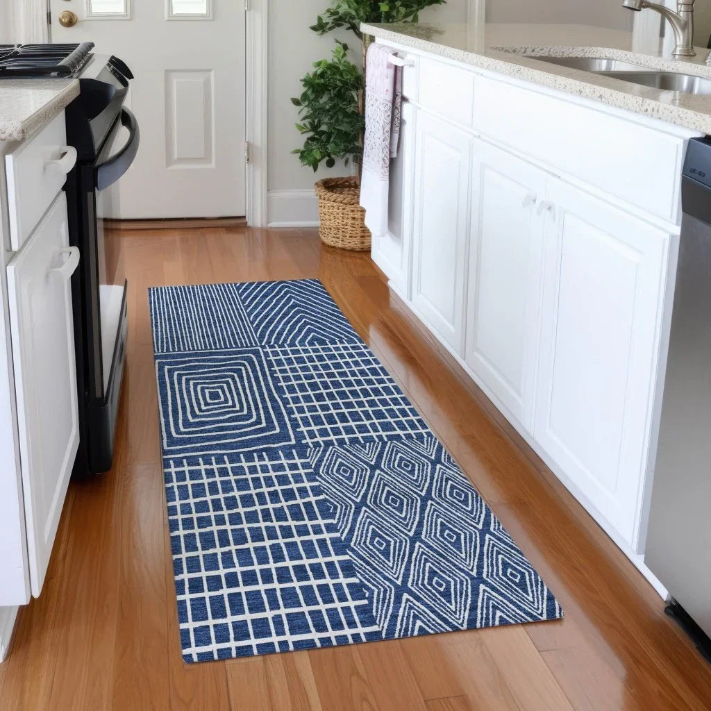 LOOMLAN Rugs Owen Navy Washable Indoor-Outdoor Rug