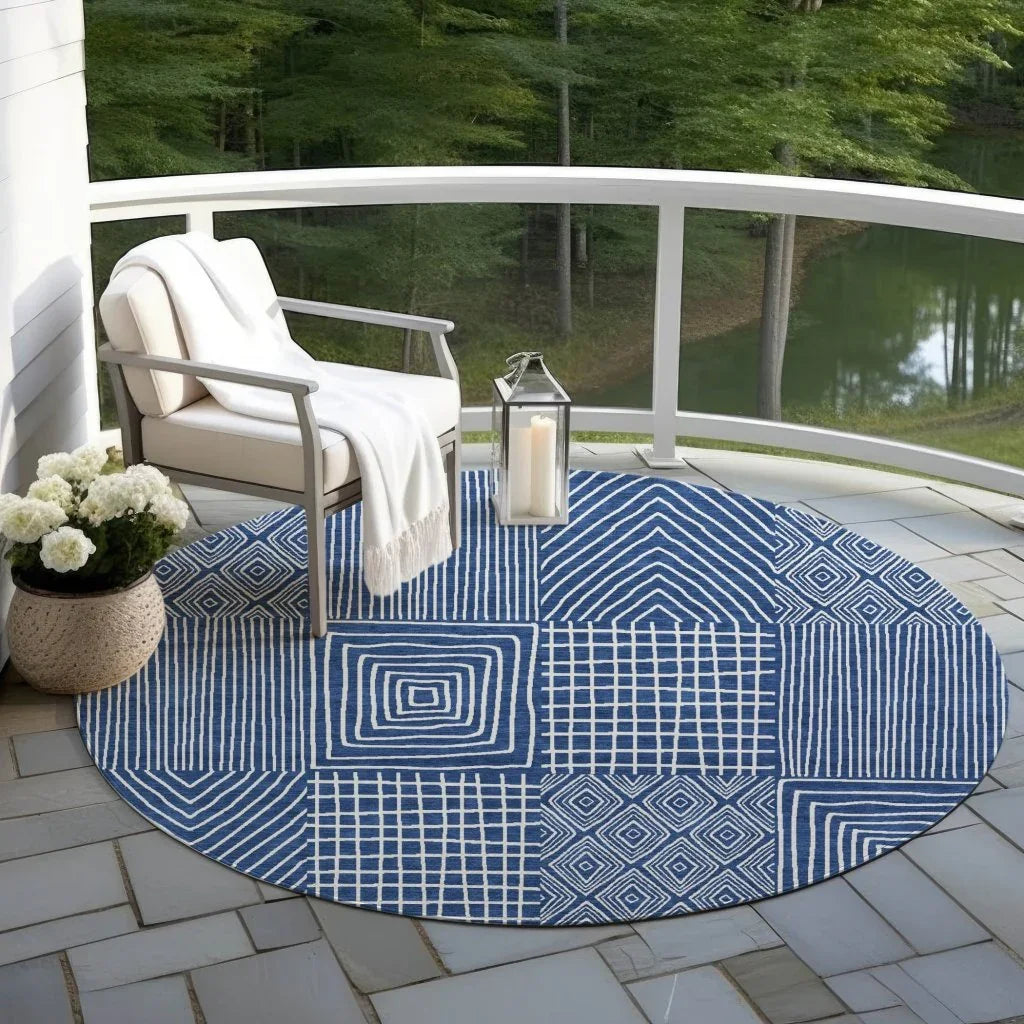 LOOMLAN Rugs Owen Navy Washable Indoor-Outdoor Rug