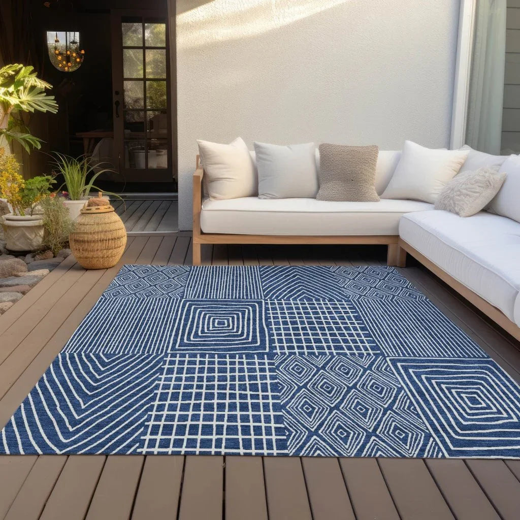 LOOMLAN Rugs Owen Navy Washable Indoor-Outdoor Rug