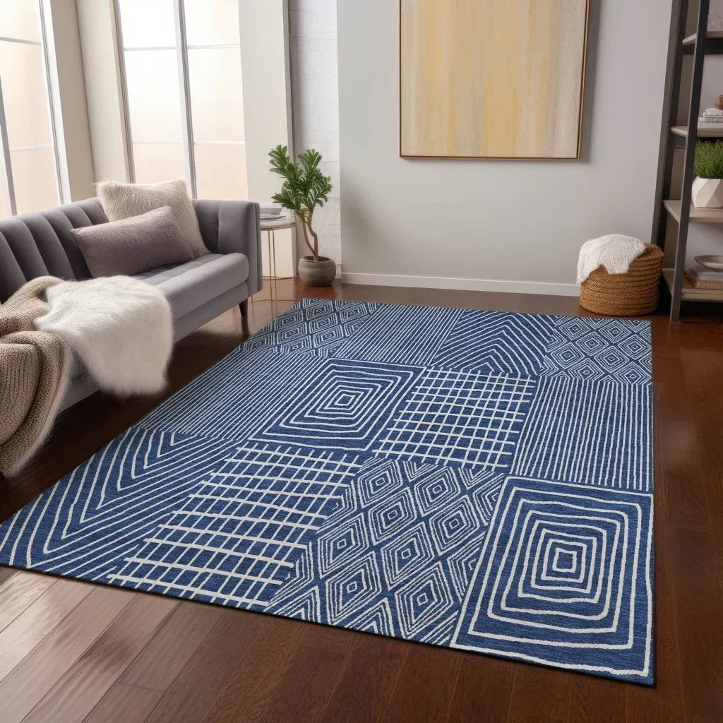 LOOMLAN Rugs Owen Navy Washable Indoor-Outdoor Rug