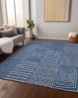 LOOMLAN Rugs Owen Navy Washable Indoor-Outdoor Rug