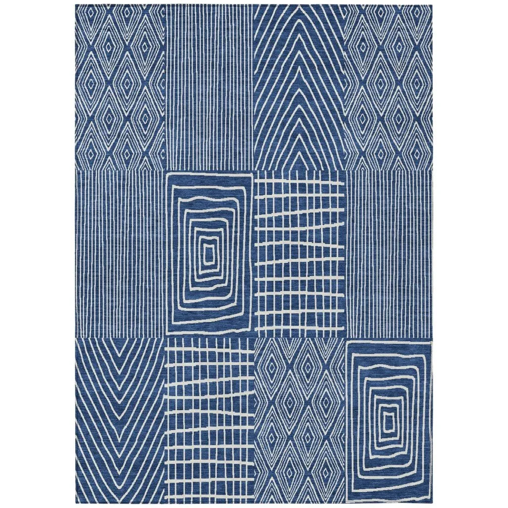 LOOMLAN Rugs Owen Navy Washable Indoor-Outdoor Rug