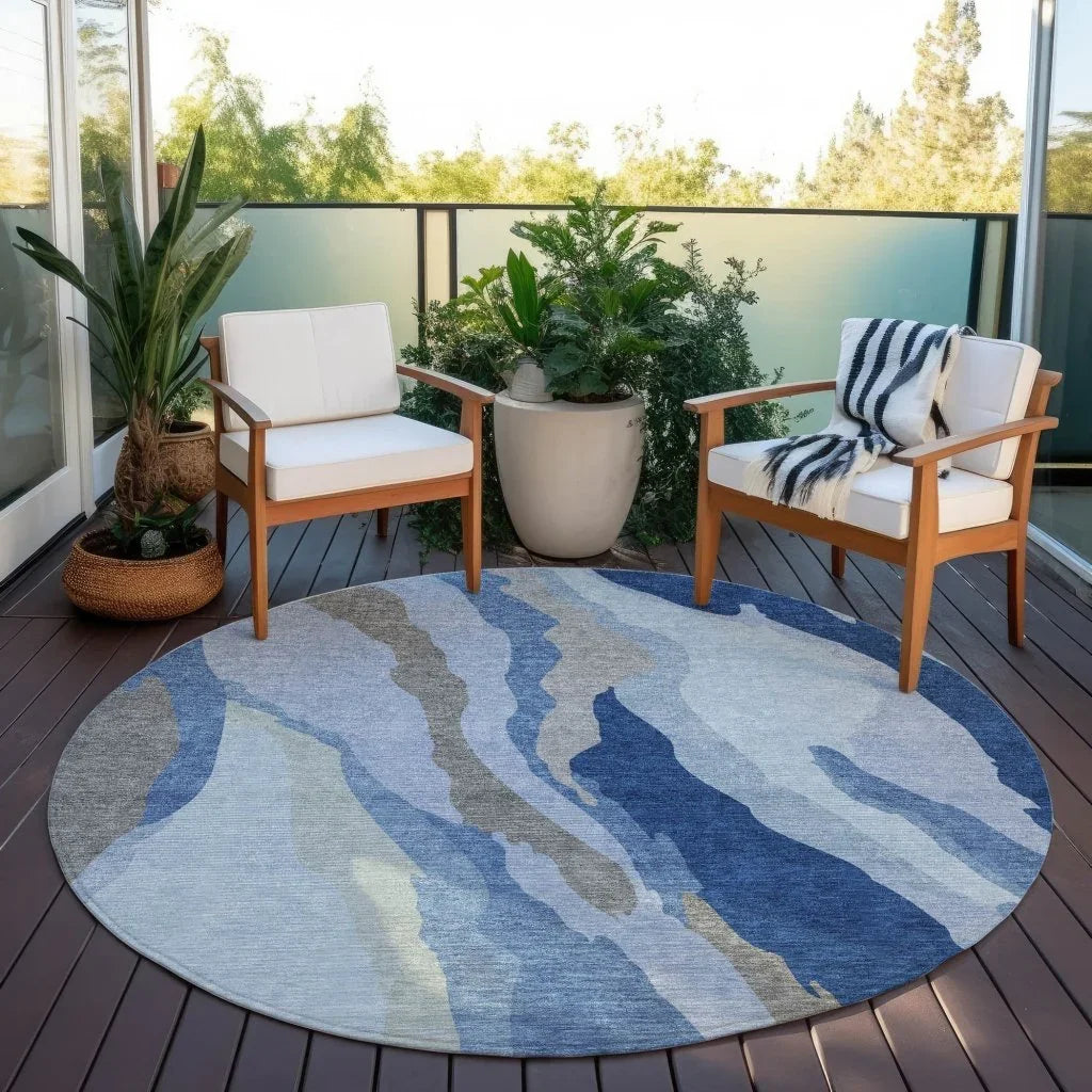 LOOMLAN Rugs Petala Blue Washable Indoor-Outdoor Rug