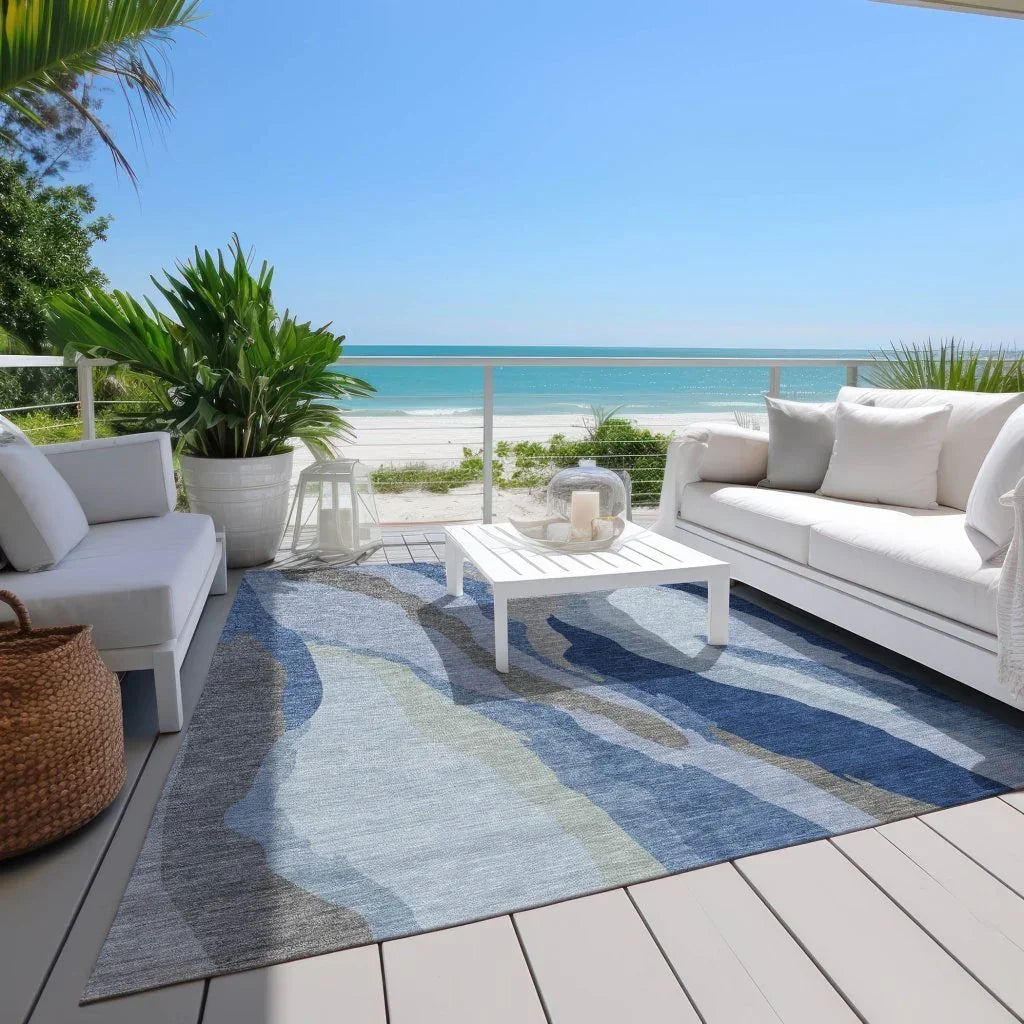 LOOMLAN Rugs Petala Blue Washable Indoor-Outdoor Rug