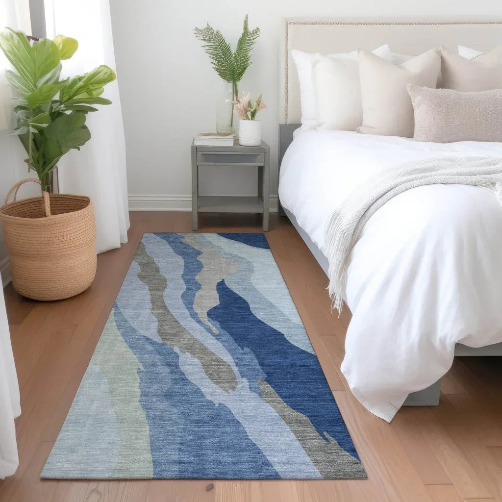 LOOMLAN Rugs Petala Blue Washable Indoor-Outdoor Rug