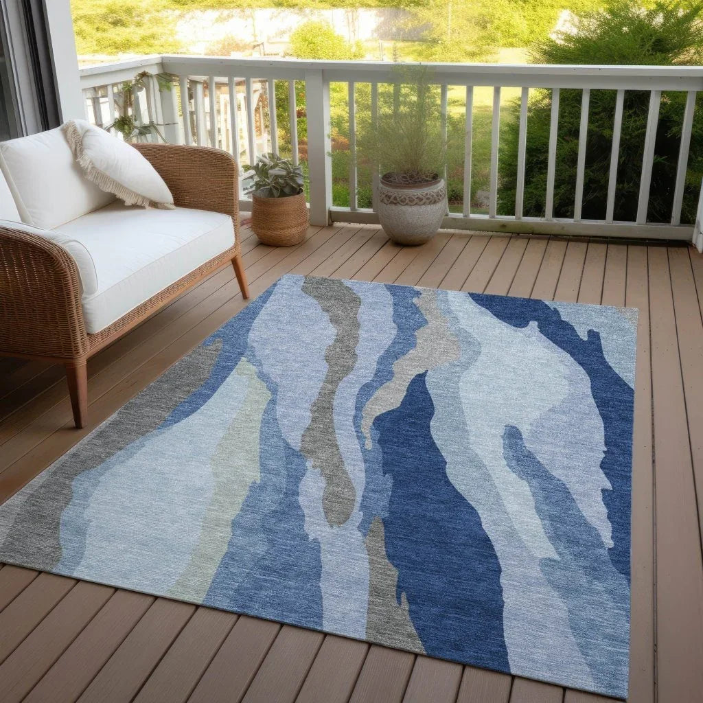 LOOMLAN Rugs Petala Blue Washable Indoor-Outdoor Rug