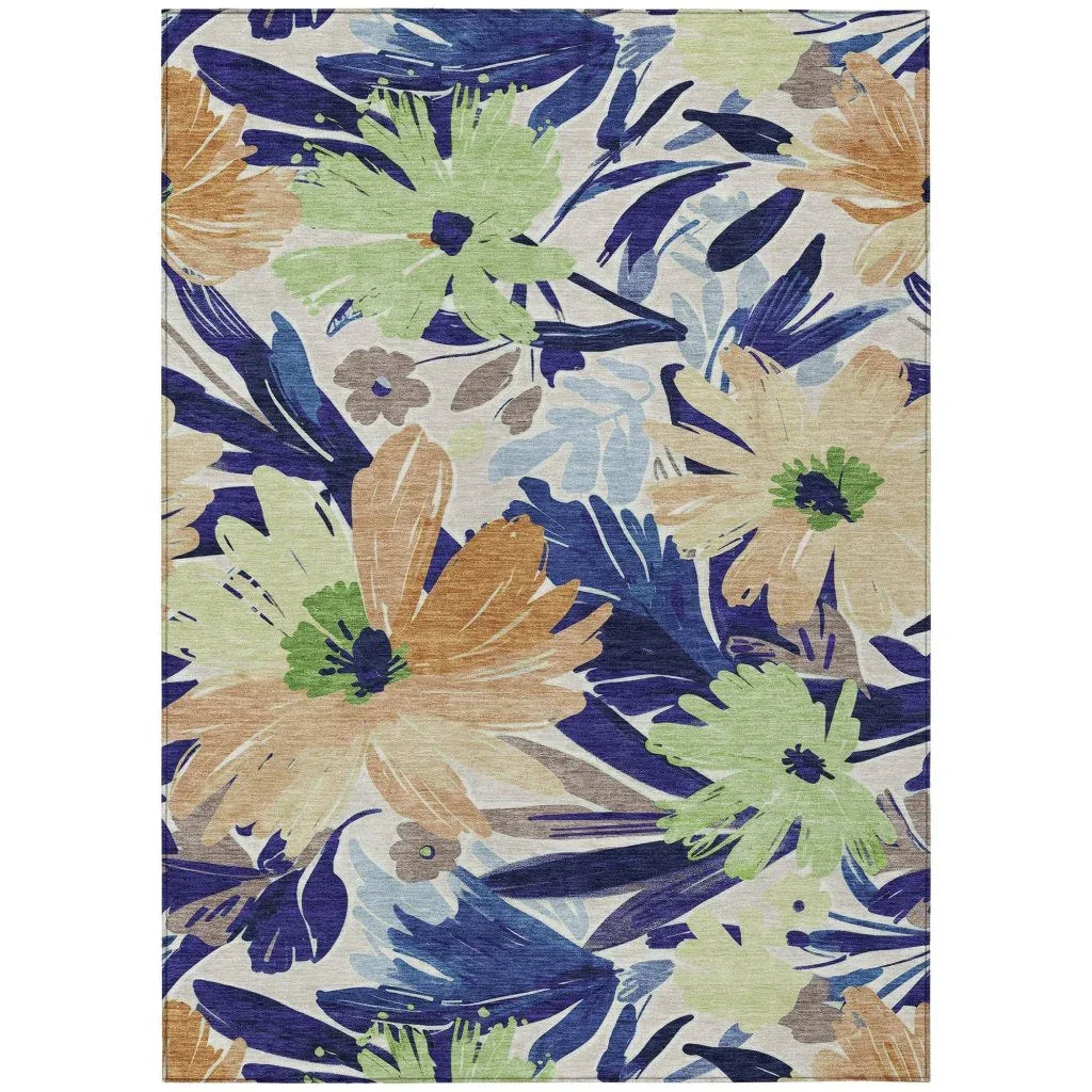 LOOMLAN Rugs Plyven Blue Washable Indoor-Outdoor Rug