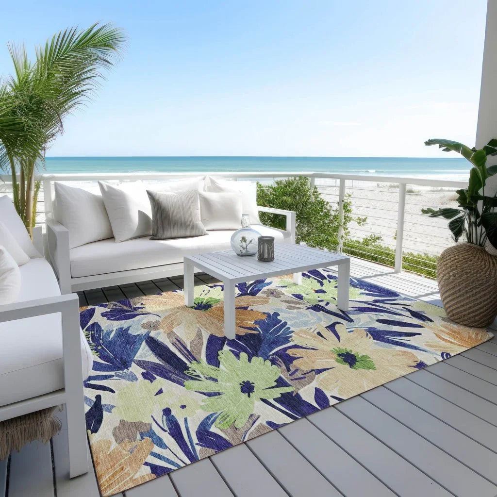 LOOMLAN Rugs Plyven Blue Washable Indoor-Outdoor Rug