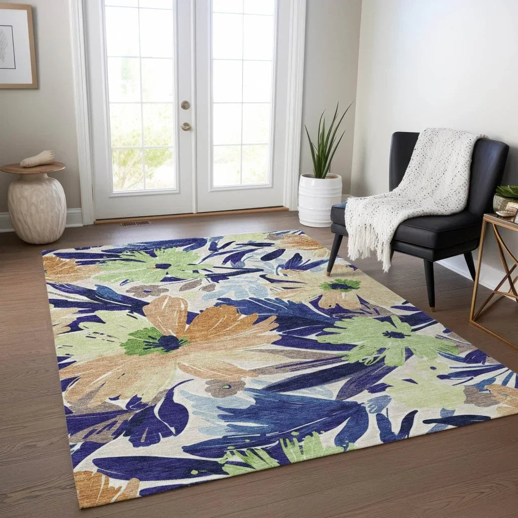 LOOMLAN Rugs Plyven Blue Washable Indoor-Outdoor Rug