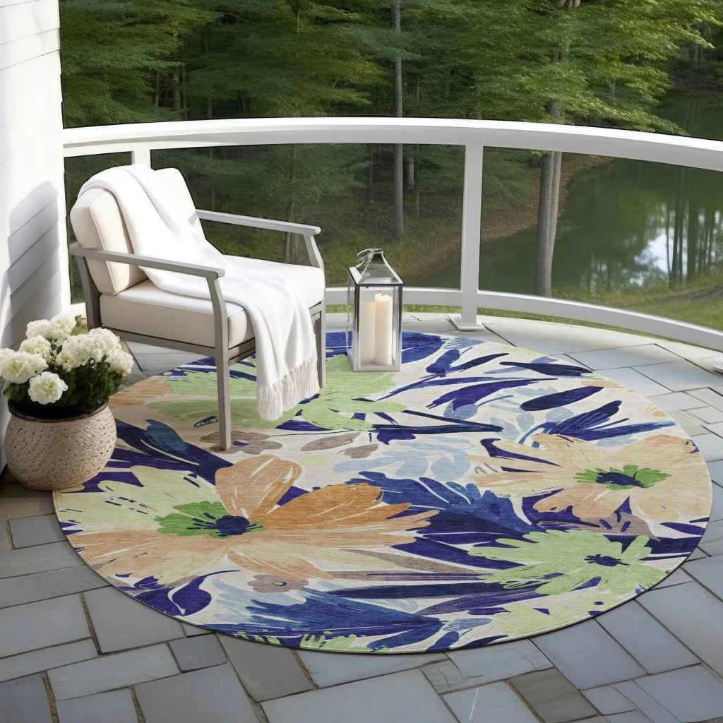 LOOMLAN Rugs Plyven Blue Washable Indoor-Outdoor Rug
