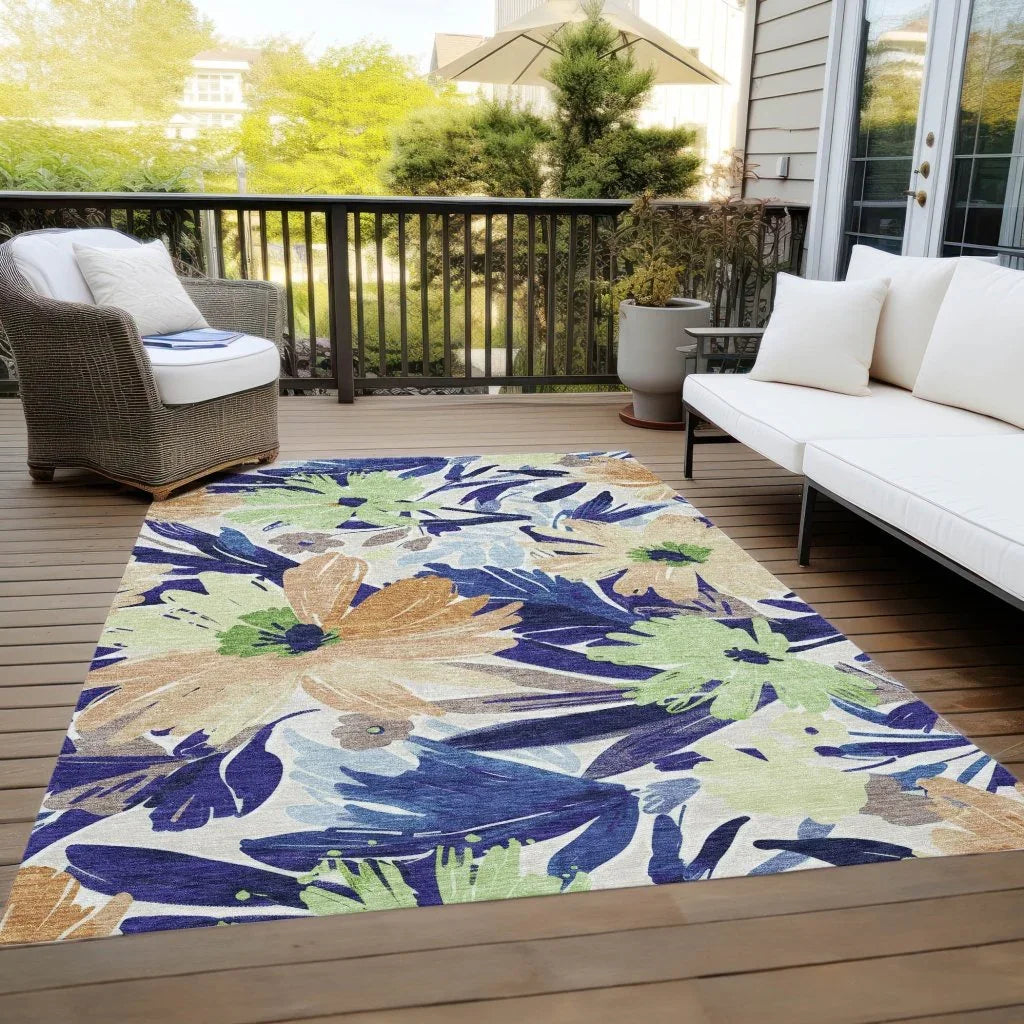 LOOMLAN Rugs Plyven Blue Washable Indoor-Outdoor Rug