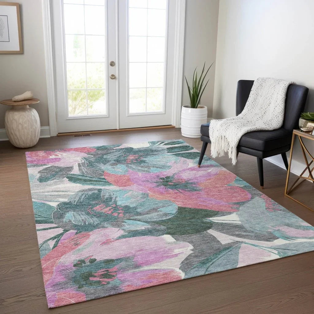 LOOMLAN Rugs Raffila Teal Washable Indoor-Outdoor Rug