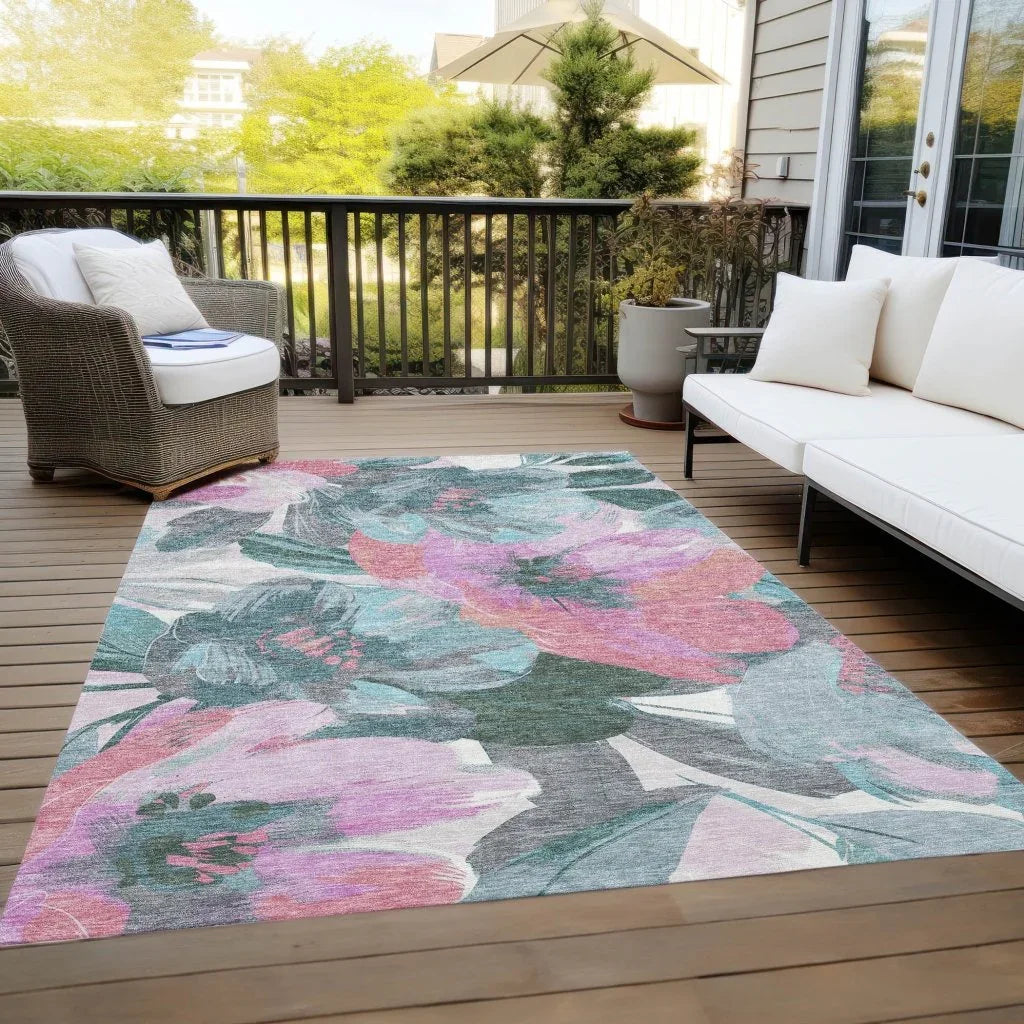 LOOMLAN Rugs Raffila Teal Washable Indoor-Outdoor Rug