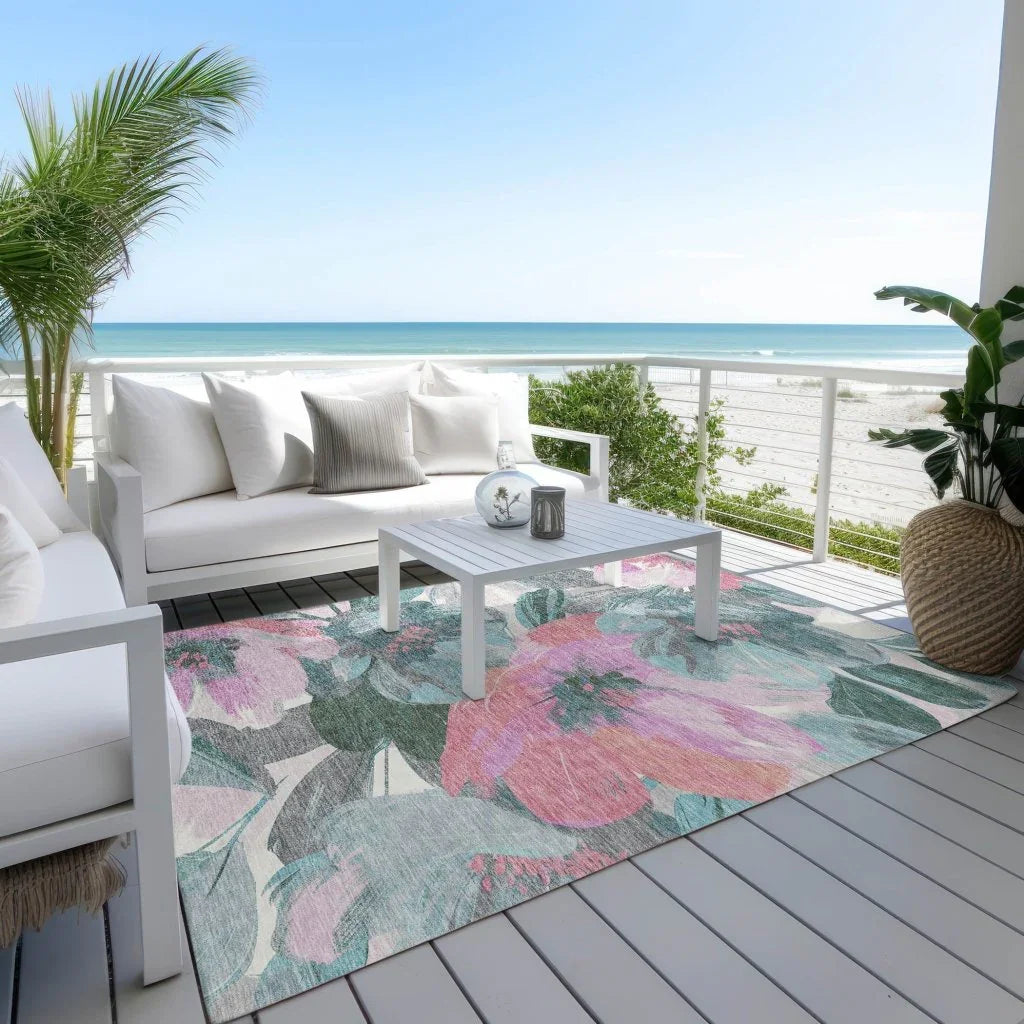 LOOMLAN Rugs Raffila Teal Washable Indoor-Outdoor Rug