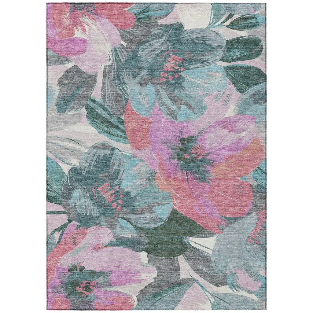 LOOMLAN Rugs Raffila Teal Washable Indoor-Outdoor Rug