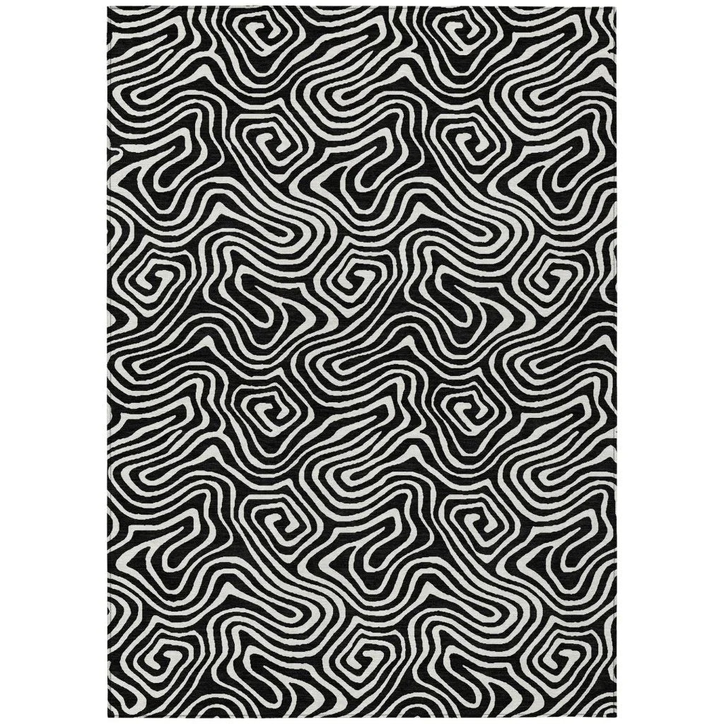 LOOMLAN Rugs Raya Black Washable Indoor-Outdoor Rug