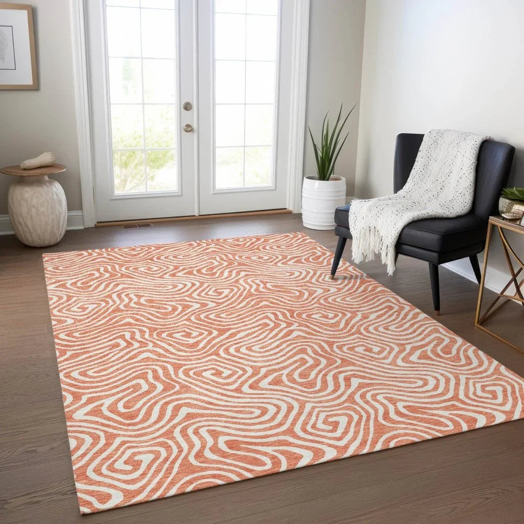 LOOMLAN Rugs Raya Orange Washable Indoor-Outdoor Rug