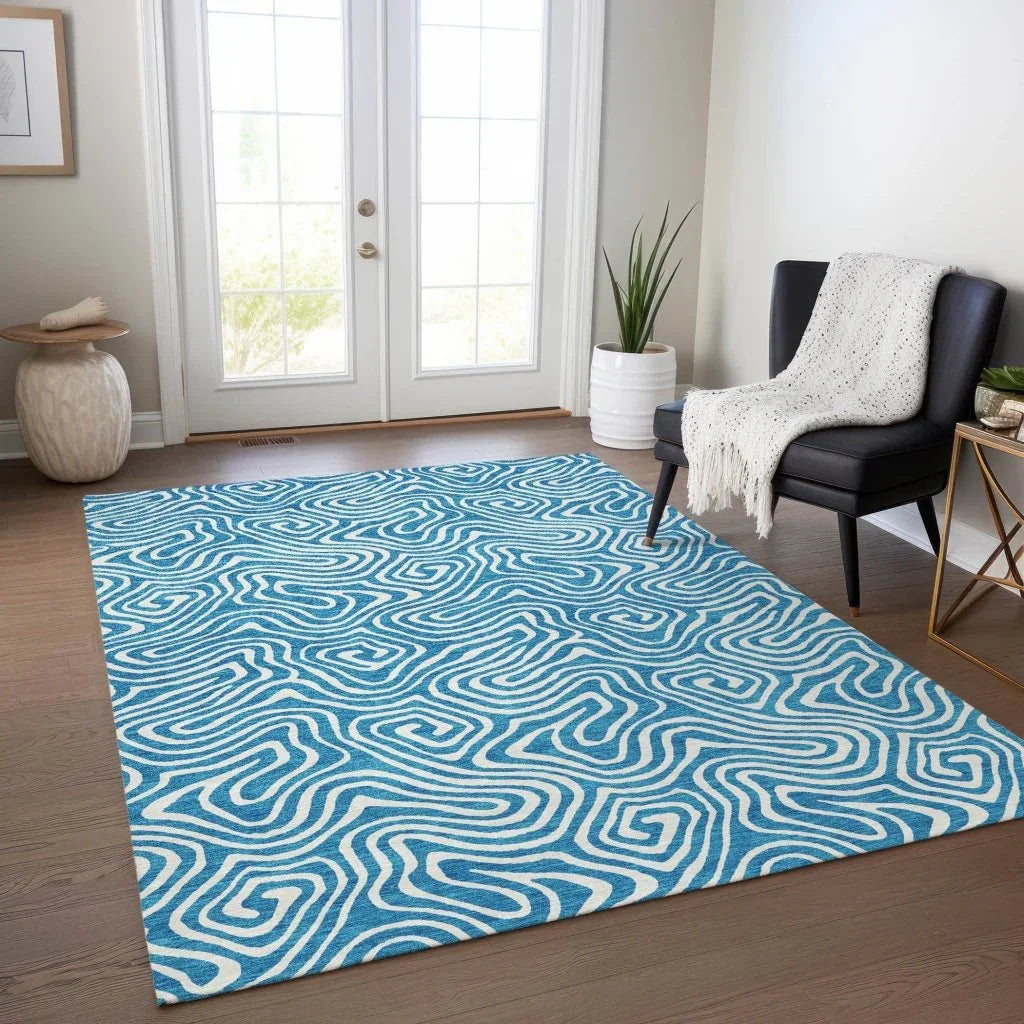 LOOMLAN Rugs Raya Teal Washable Indoor-Outdoor Rug